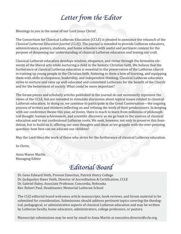 PDF Download: Classical Lutheran Education Journal, Vol. XIV - Image 2