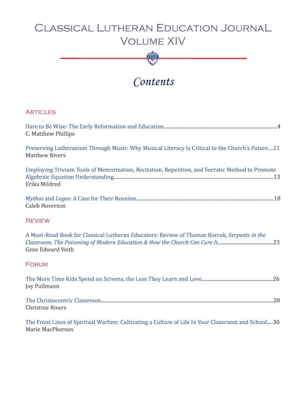 PDF Download: Classical Lutheran Education Journal, Vol. XIV - Image 3