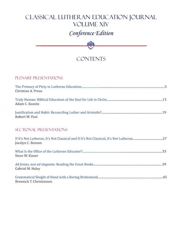Value Pack of Classical Lutheran Education Journal—Conference Edition, Vol. XIV - Image 4